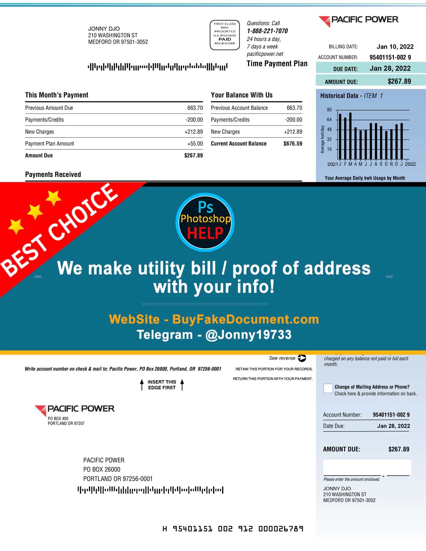 New Utility Bill Pacific Power Fake Utility bill